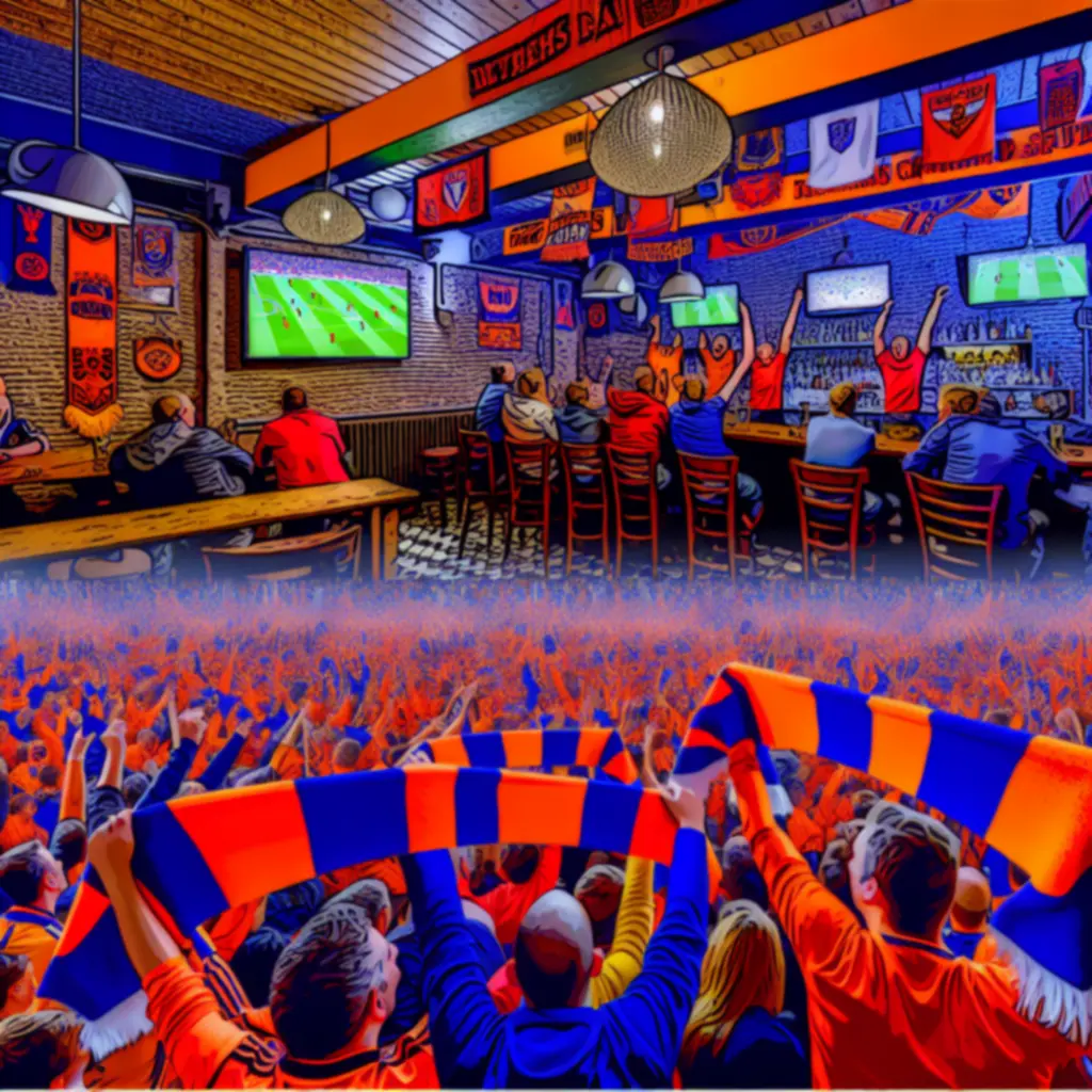 Juichende fans en feestende teams tijdens een eerdere match night in het sportcafé.