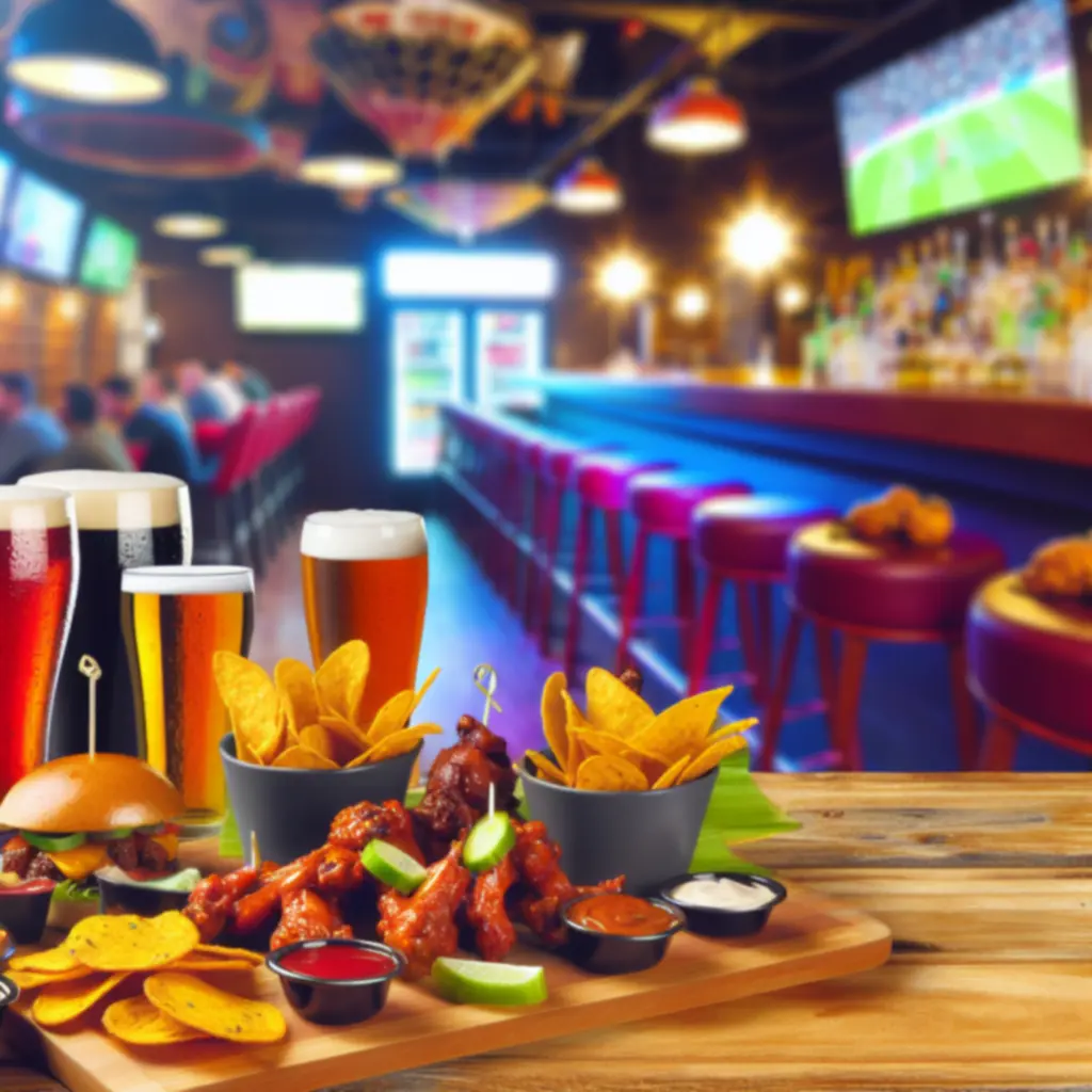 Selectie van speciaalbieren, cocktails en bar bites in een sportieve setting