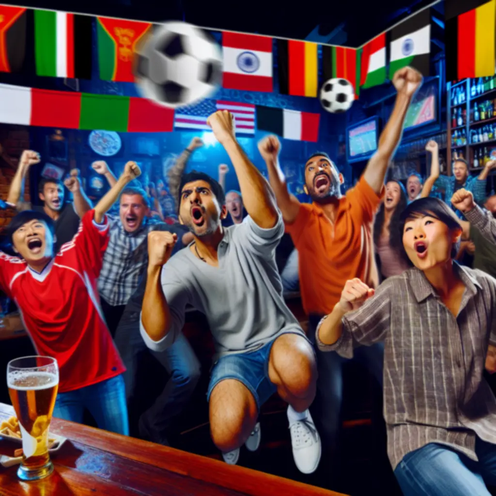 Uitzinnige voetbalfans juichend tijdens een spannende wedstrijd