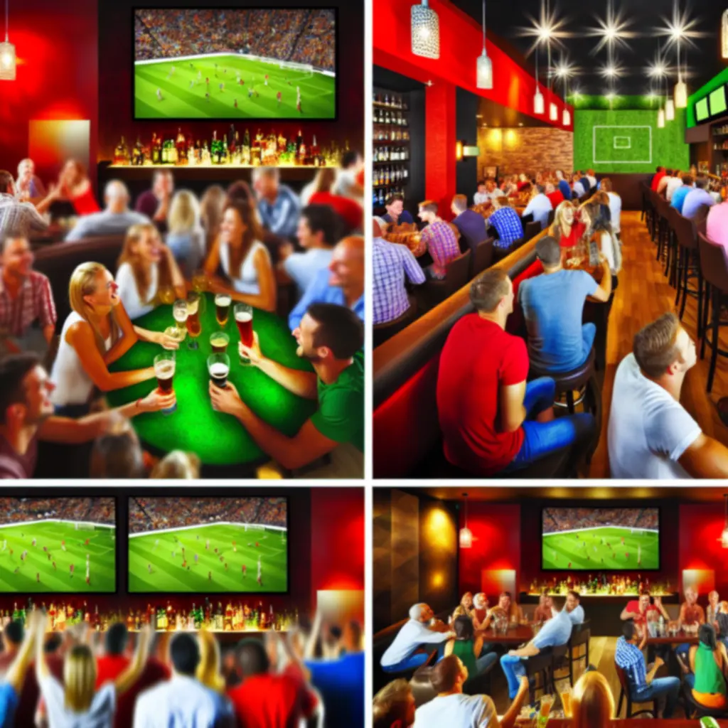 Volle sportbar met fans die samen een voetbalwedstrijd volgen in een energieke sfeer.